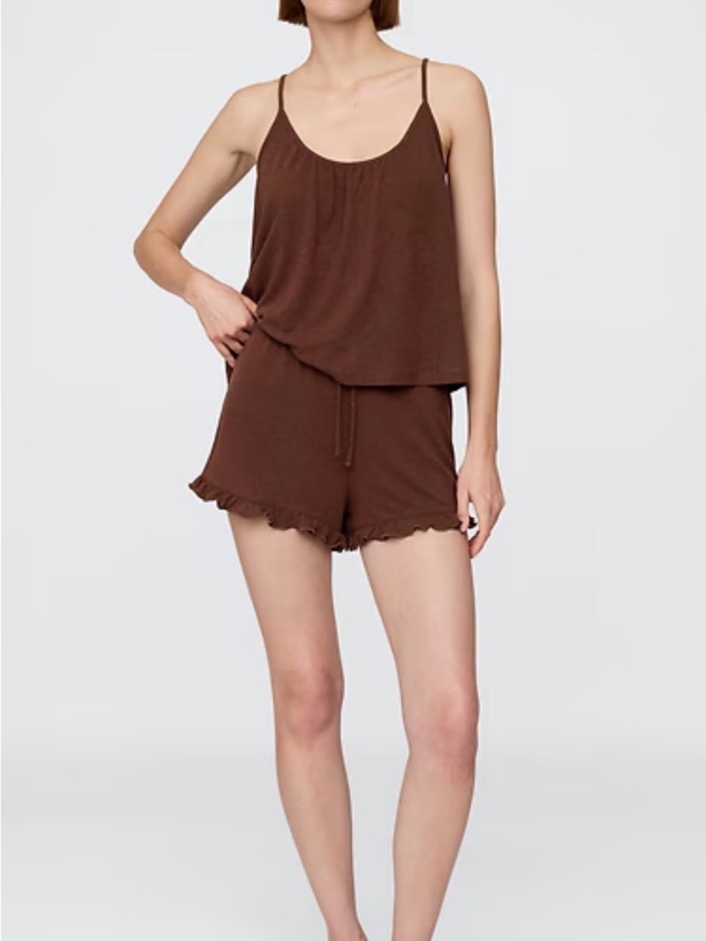 GAP Women’s PJs Brown Ruffle Top & Short Set - NWT size S Tall